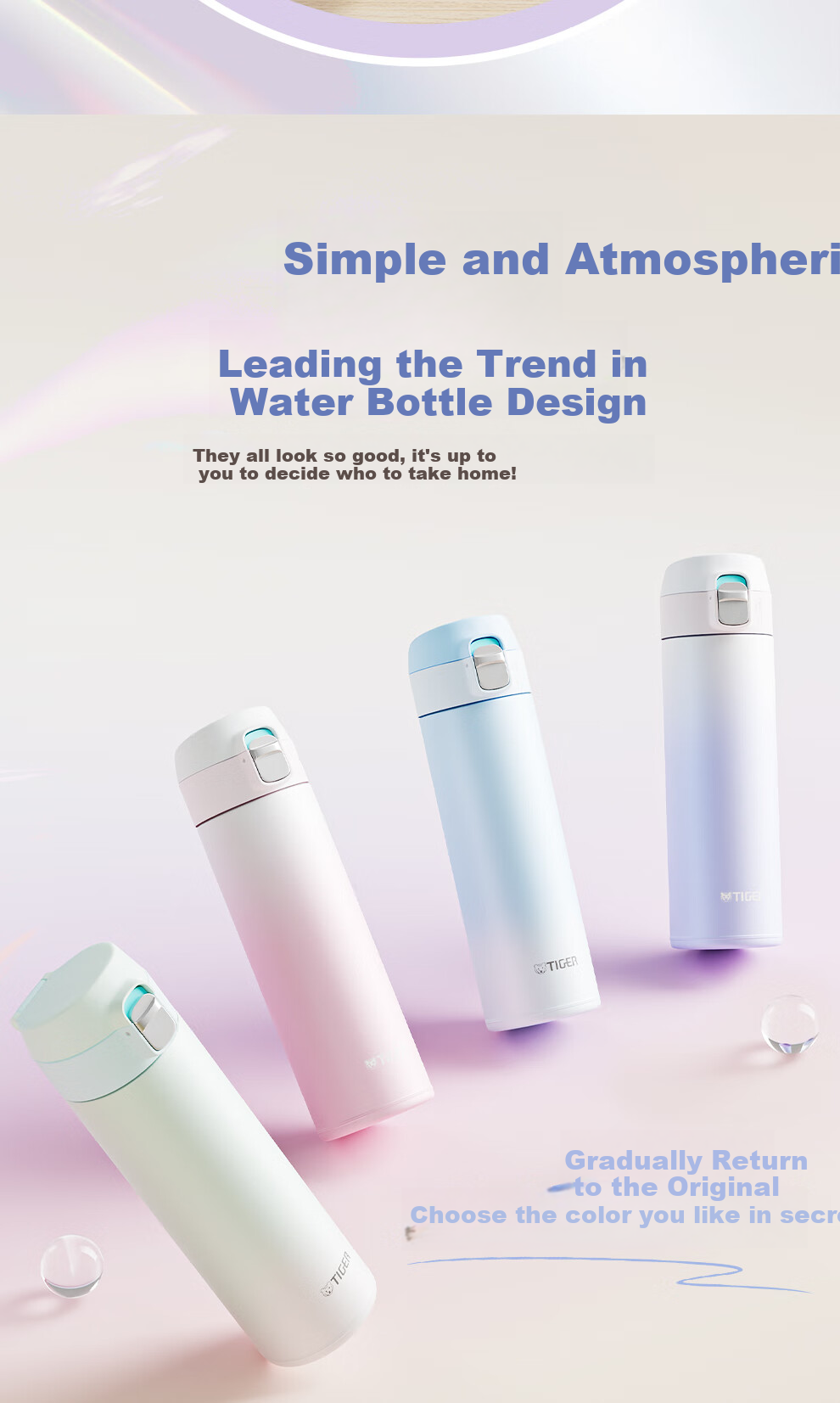 TIGER Insulated Mug for Men And Women, Stylish Stainless Steel Gradient Water Bottle, Mid-Autumn Festival Gift MOG-A48C 480ML 6
