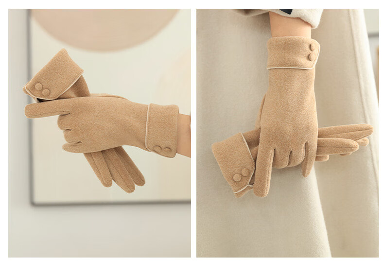 Fapaide Fleece Gloves for Women Spring and Autumn Outdoor Cycling Driving Korean Style Cute Fleece Winter Warm Gloves Khaki 14