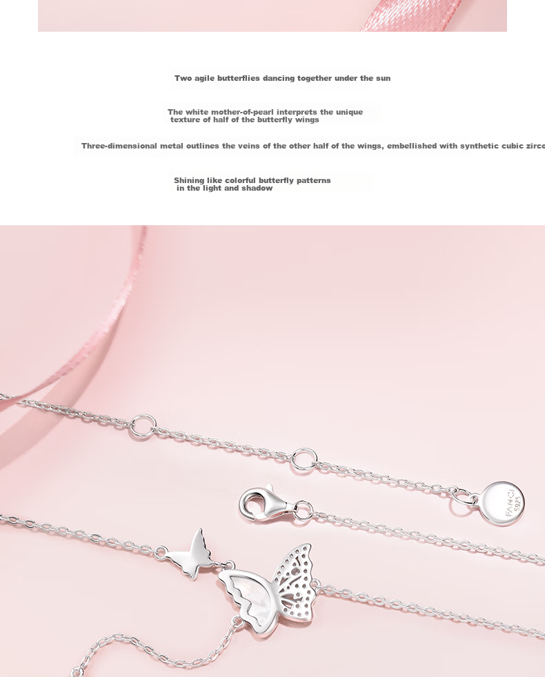 Fanci Light And Shadow Butterfly Necklace for Women, Silver Bracelet, Luxurious High-End Birthday Gift for Girls, Necklace + Bracelet Set 5