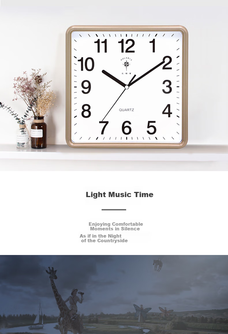 POLARIS Wall Clock, Simple Living Room Clock, Square Timepiece, Wall-Mounted, 2024 New Model Quartz Clock, 25cm, Gold 3
