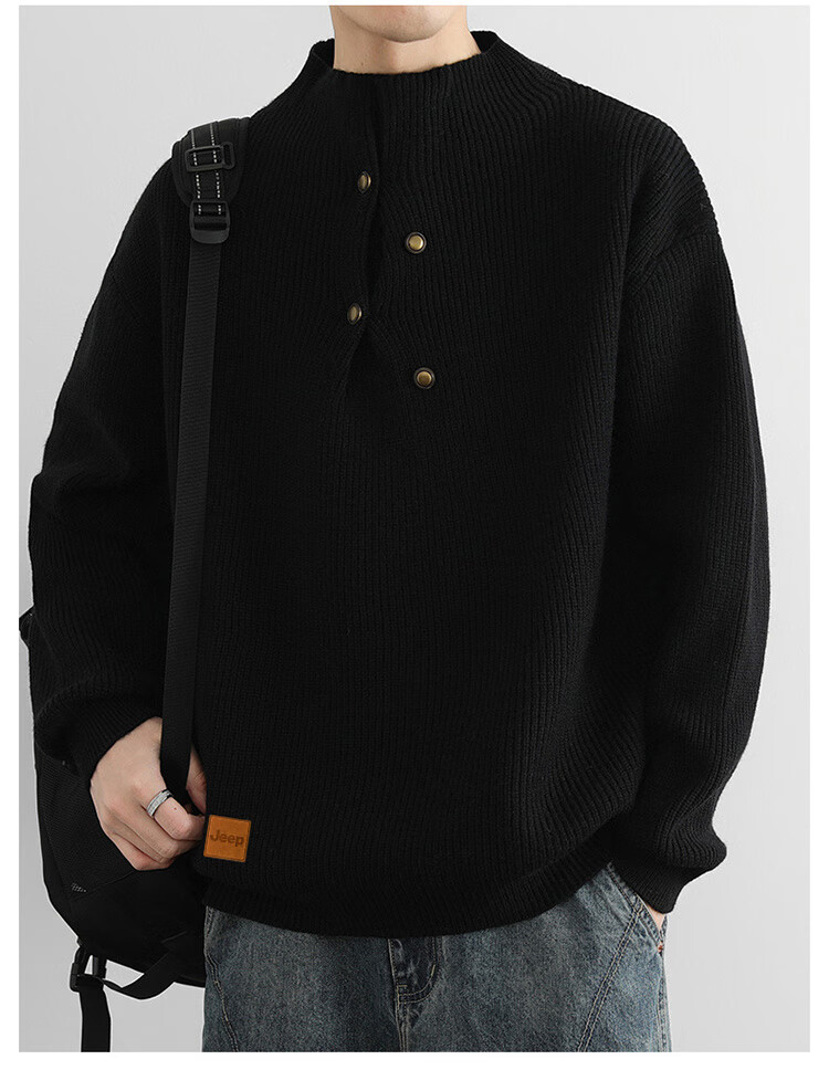JEEP Men's Winter Thickened Half Turtleneck Sweater Black L 6