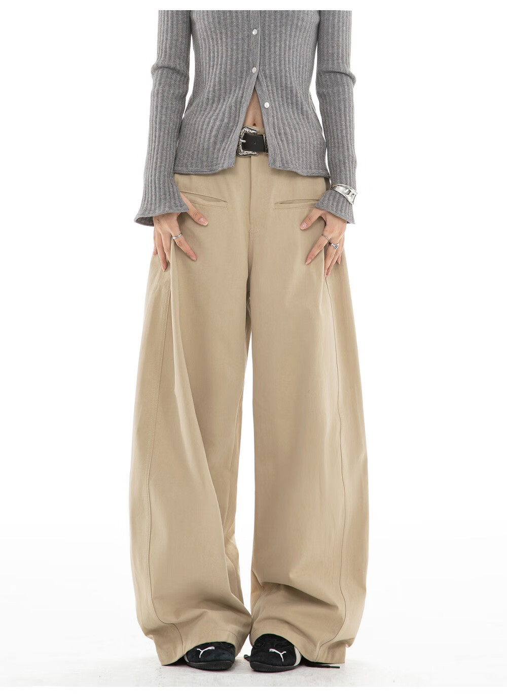 ICH MODE Women's American Vintage Casual Wide-Leg Straight Loose Sports Pants Black M 6