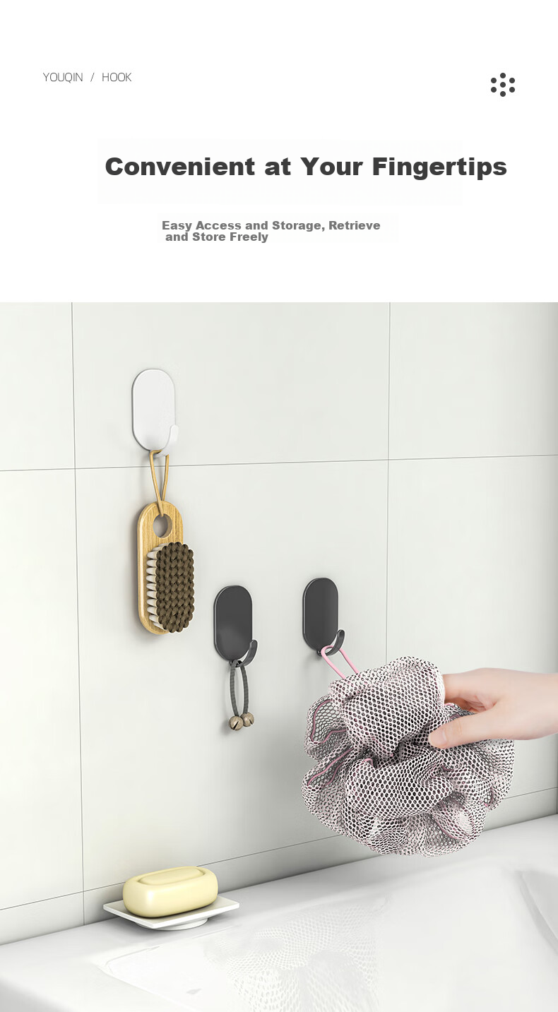 MUYA Kitchen Refrigerator Side Magnetic Hooks, Strong Adhesive Iron-Free Sticky Hooks, No Drilling Required, Household Pot And Spatula Hanger Rack 8