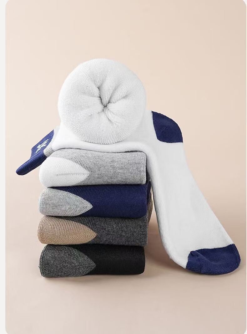 361° Authentic Winter Men's Casual Thick Fleece Thermal Crew Socks Solid Color White - 5 Pairs One Size 4