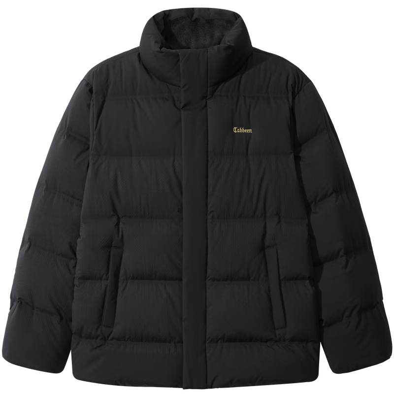 CABBEEN Men's Down Jacket with Nine-Grid Floral Pattern Channel Fabric, Textured Embossed Material, Winter Stand Collar Puffer Coat