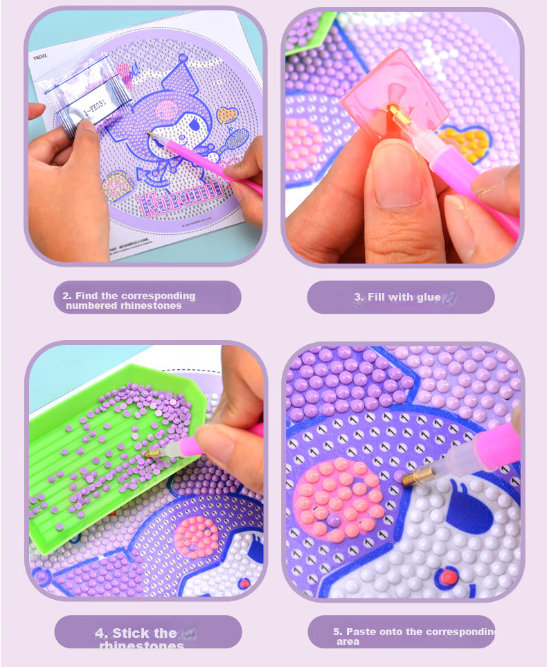 KUROMI Diamond Stickers for Boys And Girls, Sanrio Kuromi DIY Craft Sticker Set, Pretend Play Gift for Ages 7-14 Birthday Present 11
