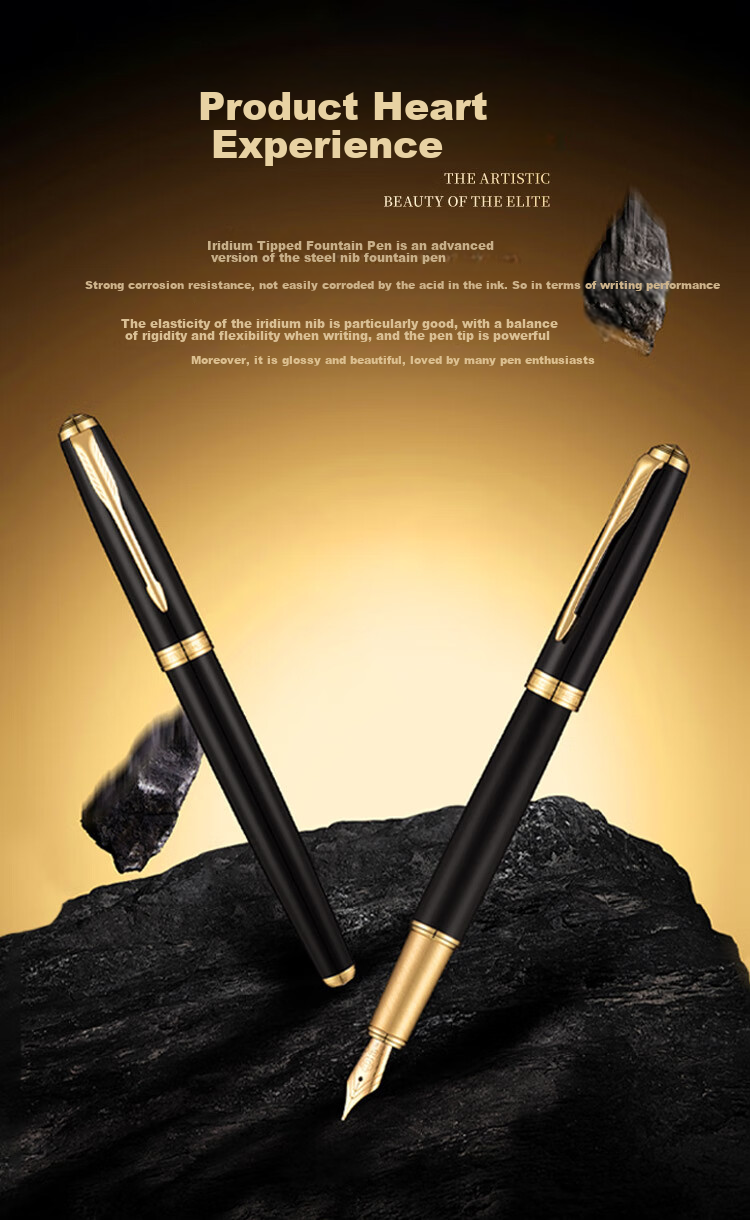 HERO Fountain Pen And Signature Pen E221 Ink Flowing Fragrance Gift Box, Mid-Autumn Festival, National Day, Birthday Gift for Men And Women, High-End Business Stationery Gift, Glossy Black with Gold Clip 3