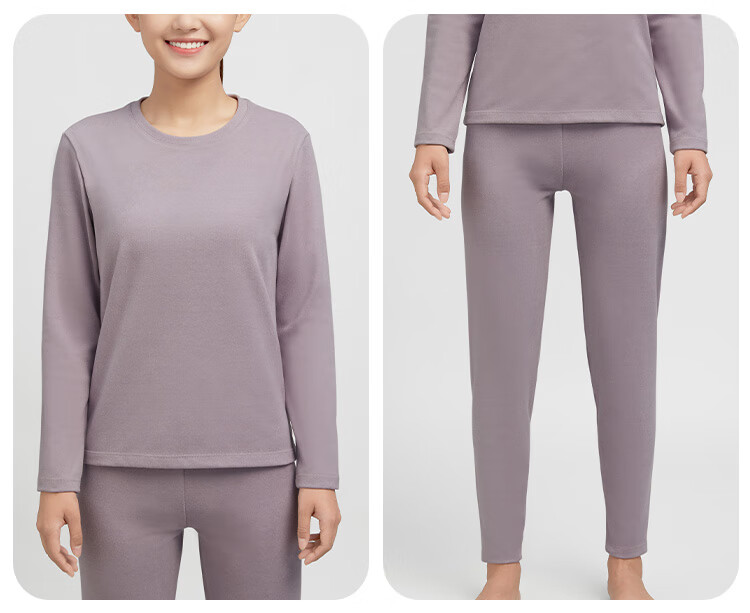 Yiershuang Women's Thermal Underwear Set Fleece Lined Thickened Antibacterial Honeycomb Sunshine Velvet Crew Neck Top and Bottom Autumn Pajamas 1