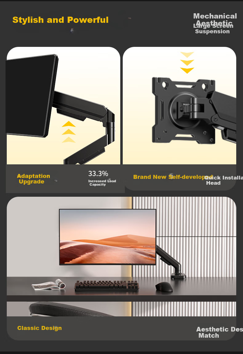 Geer Mechanical Arm Monitor Stand, Desktop Clamp-On No-Drill Computer Screen Support Arm, VESA Monitor Lifting And Heightening Bracket Base, 17-32 Inches 2