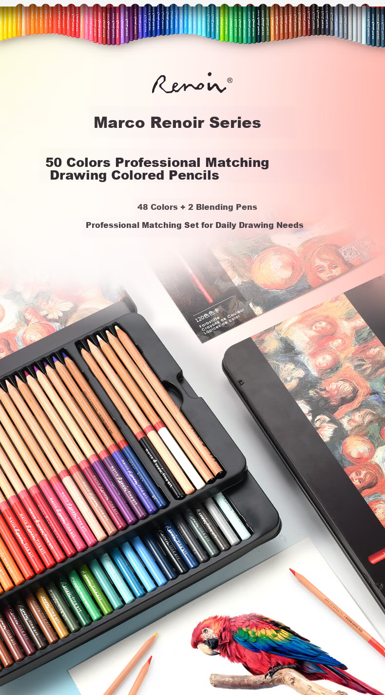 MARCO Renoah Series Oil-Based Colored Pencils Art Student Special Set for Boys And Girls, Students Colored Pencils Birthday Children Graduation Season Gift Renoah [100 Colors Oil-Based] 2