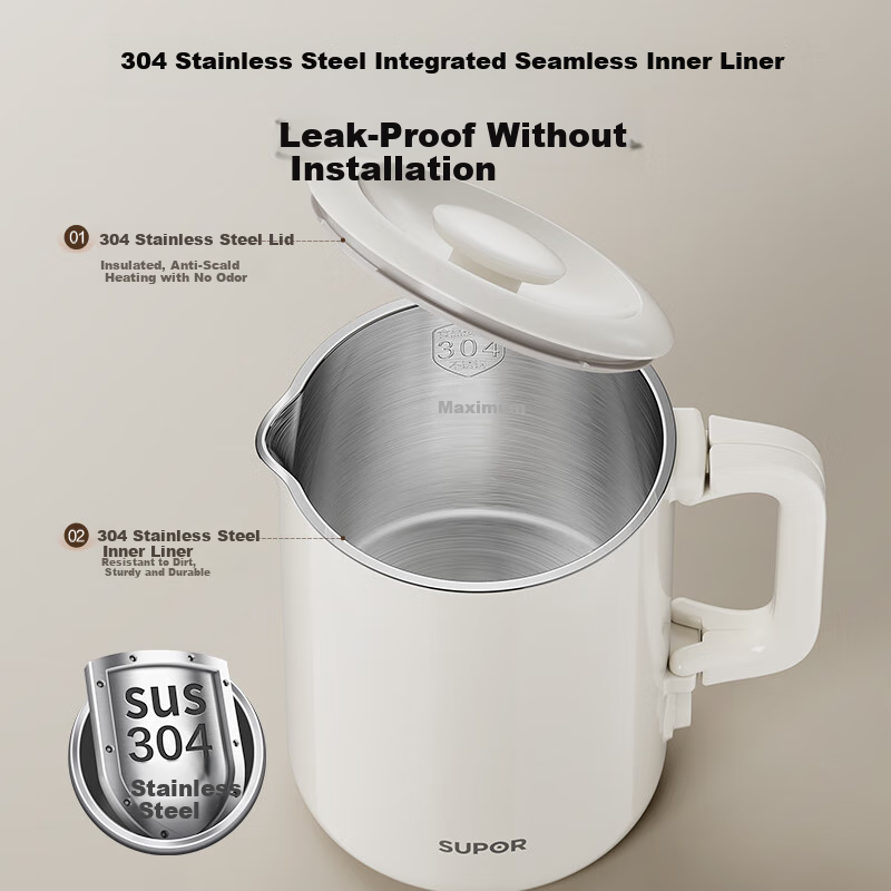 SUPOR 0.6L Elegant Capacity Electric Kettle Water Boiler Hot Water Kettle Travel Portable with 304 Stainless Steel Inner Tank SW-06D21A