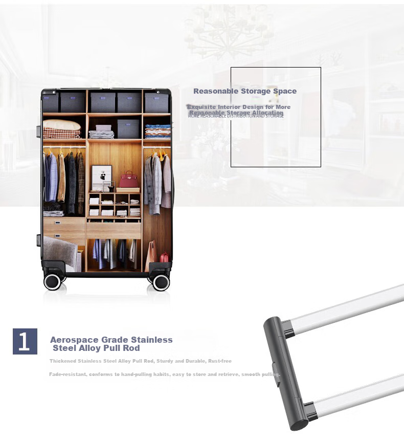 B.L.B.L Suitcase, Men's Student Travel Luggage, Trolley Case, Women's Spinner Wheels, Large Size, Password Lock, Leather Suitcase, 26 Inches, 6011 5