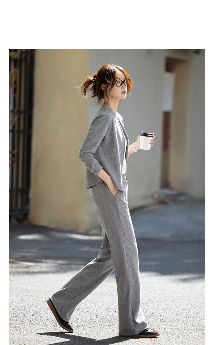 Demana Light Sports Set Autumn Korean Style Stand Collar Long Sleeve Top Elastic Waist Spliced Pants Women's Two-Piece Set 3