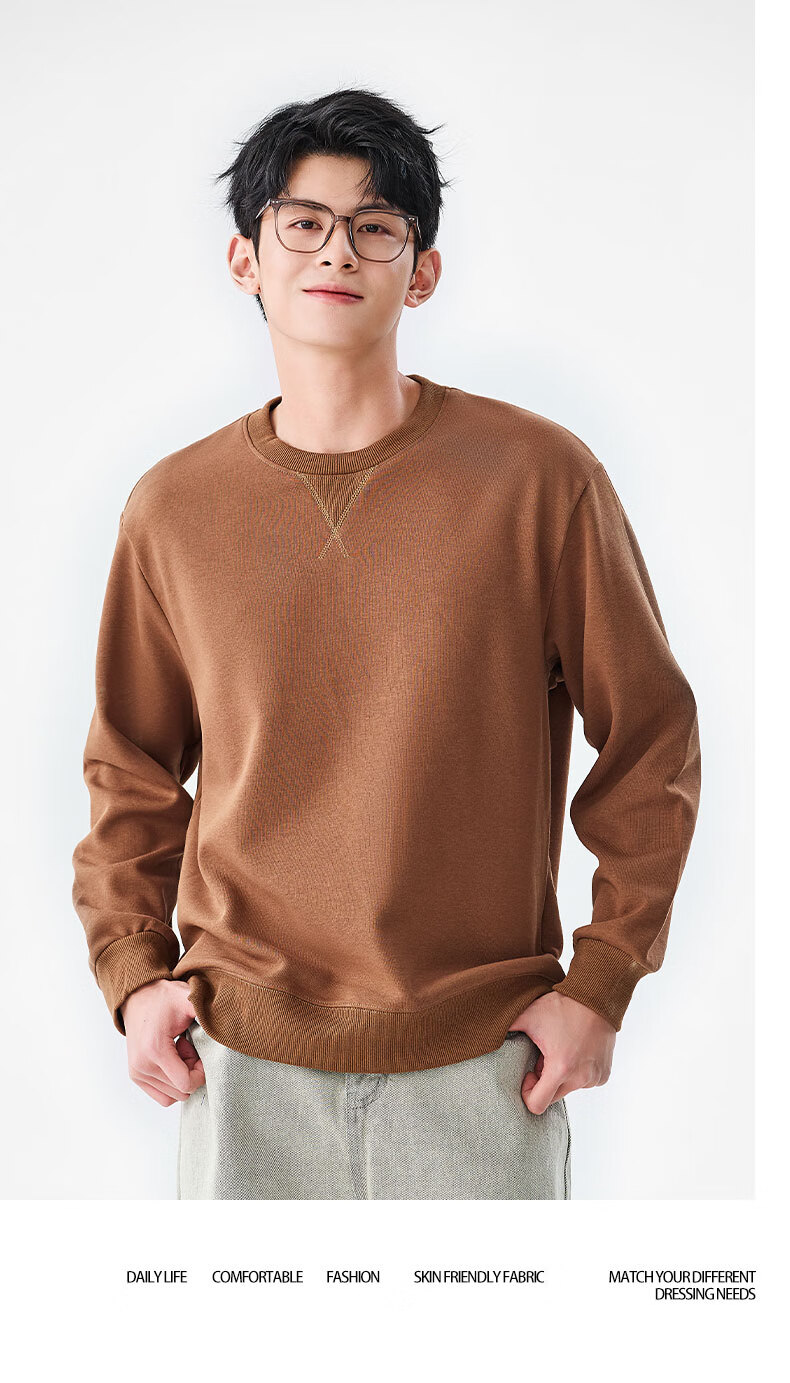 Baleno Autumn Winter Fleece-Lined Triangle Neck Design Round Neck Sweatshirt Men Warm Comfortable Loose Fit Plus Size Sports Pullover 3