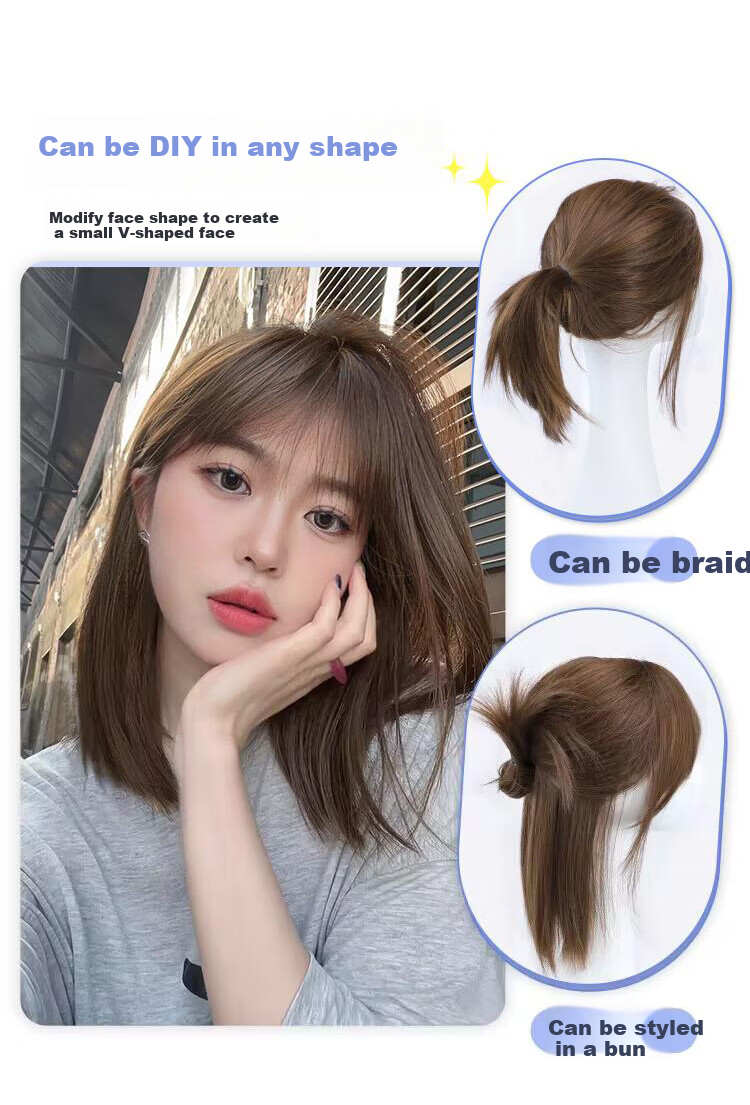 Baisitang Women's Medium-Length Wig, Internet Celebrity Bob Haircut, Natural Neckline Wig, Round Face Youthful Wig Cover 6