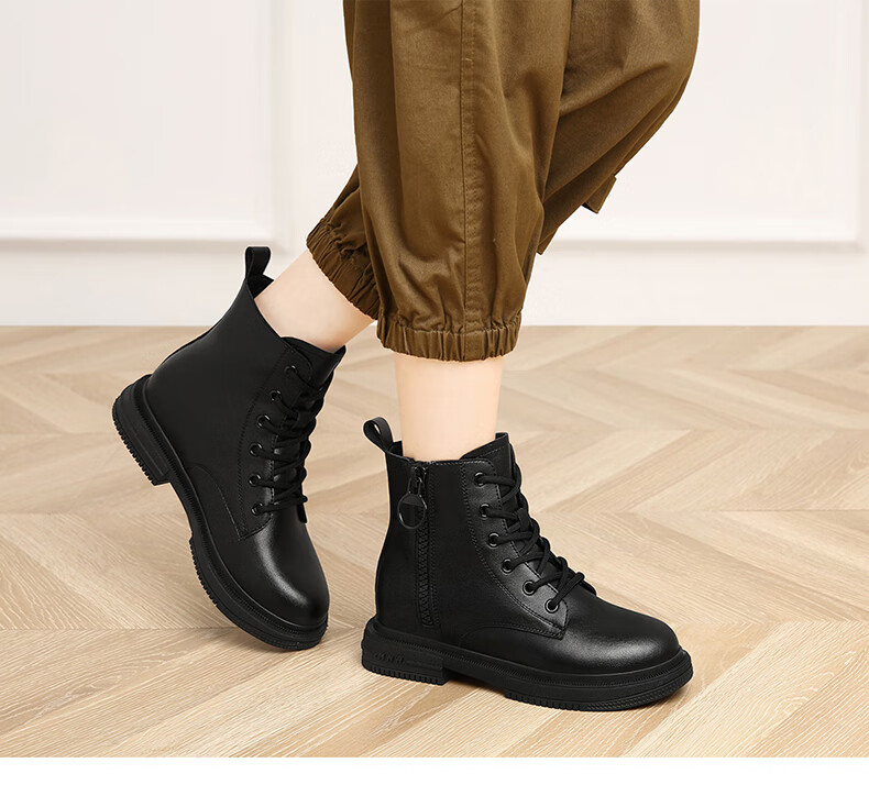 FUGUINIAO Women's Fleece-Lined Warm Martin Boots Autumn Winter Round Toe Chunky Heel Black Ankle Boots Single Lining Size 40 5
