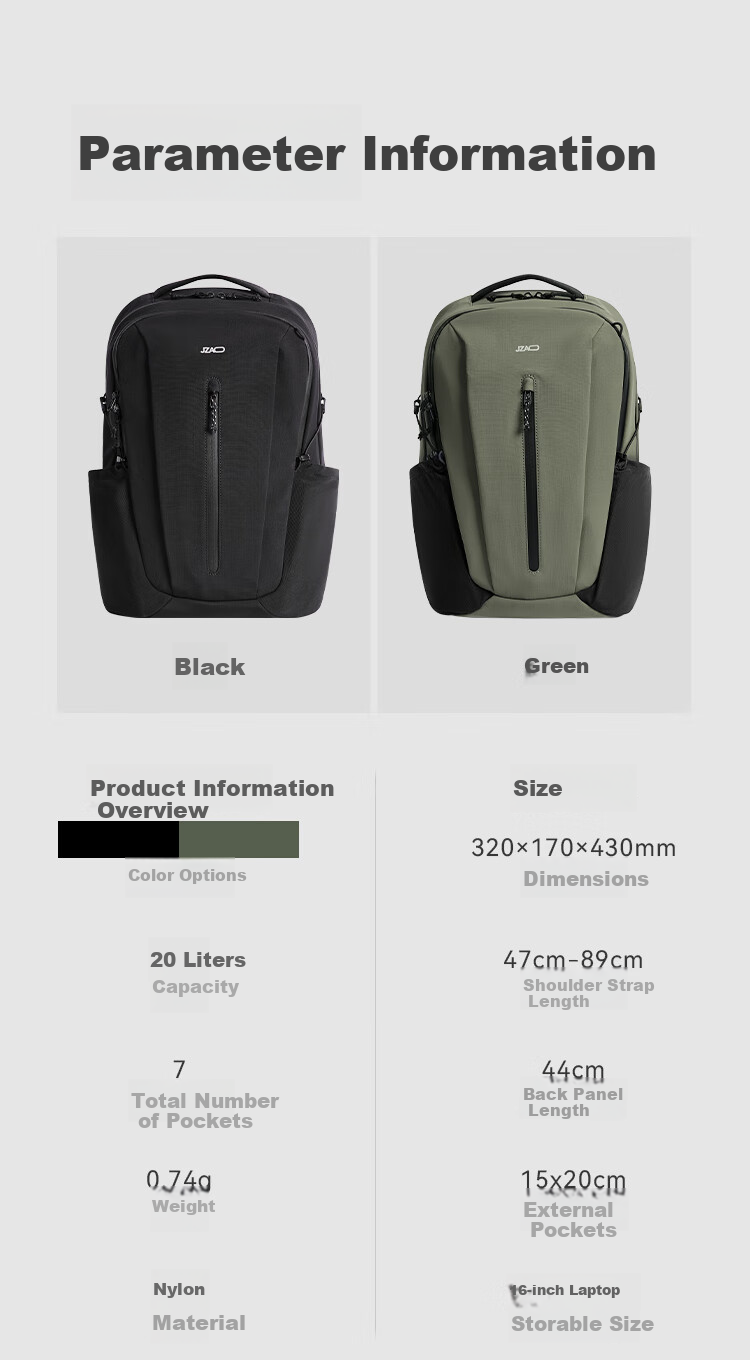 JD Original Outdoor Commute Travel Hiking Backpack, Large Capacity Student Schoolbag, 15.6-Inch Laptop Bag, Black 14