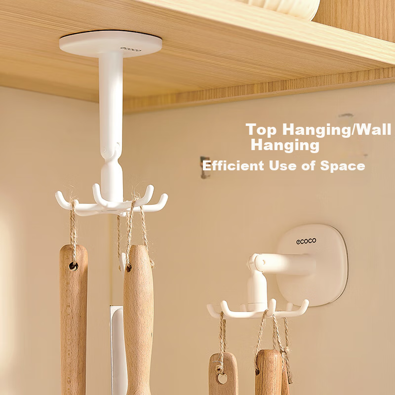 Ecoco Hook with Strong Adhesive, Hexagonal Rotating Design, No Drilling Required, Traceless Bathroom Kitchen Storage Hanger, Door-Back Hook