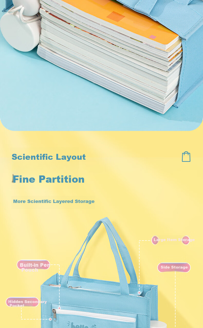 Jindeli Student 3D Handheld Tutoring Bag, Elementary to High School, Waterproof Oxford Cloth Art Bag, Document And Exam Paper Storage Pouch, Schoolbag, Light Blue DC1935 5
