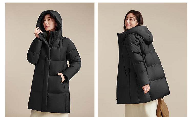 BOSIDENG Women's Off-Season 90% Down Thickened Hooded Loose Mid-Length Casual Warm Coat 10
