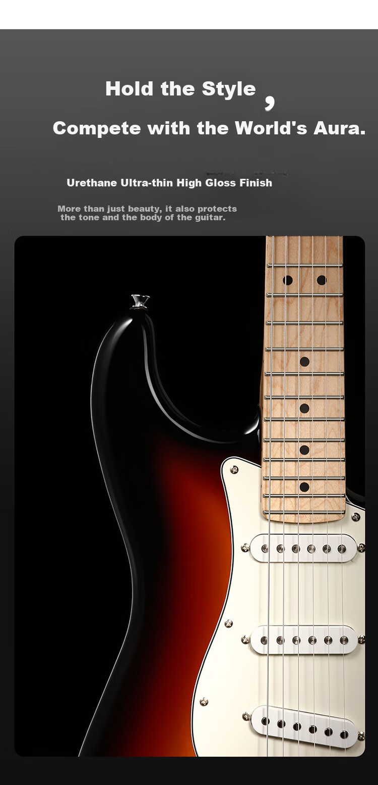 DONNER Q1 Electric Guitar Single Tremolo Series ST Adult Beginner Guitar for Men And Women, Maple Wood, 38-Inch Sunset Color 22