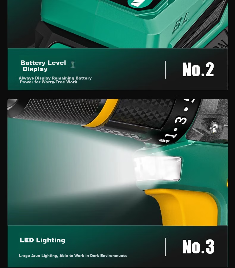 GREENER 21V Brushless Steel Cannon Lithium Drill, 55N.M Electric Drill, Rechargeable, Multi-Functional [Includes 27 Drill Bits] 38