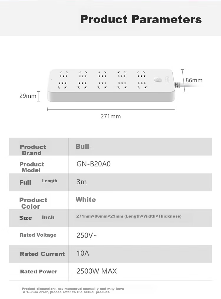 BULL Power Strip / Extension Cord / Surge Protector / Multi-Outlet Strip / Power Board / Cable Reel, 3C Certified, 6 Outlets with Master Switch, 5 Meters Long GN-B2060 4