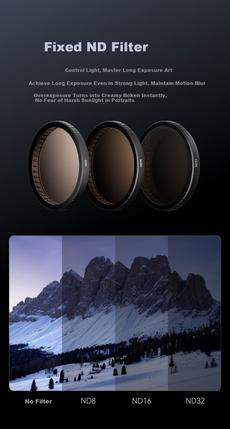 JD Original Compatible with DJI Osmo Action 4/3/5 Pro Action Camera, Four-Piece Filter Set Including CPL Polarizing Filter And ND8/16/32 Neutral Density Filters 5