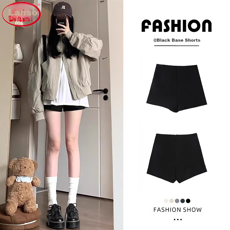 LangSha Black Suit Shorts for Women, 2026 New Style, Slim-Fit Base Layer, High-Waisted, Slimming A-Line, Petite, Hot Pants for Trendy Girls