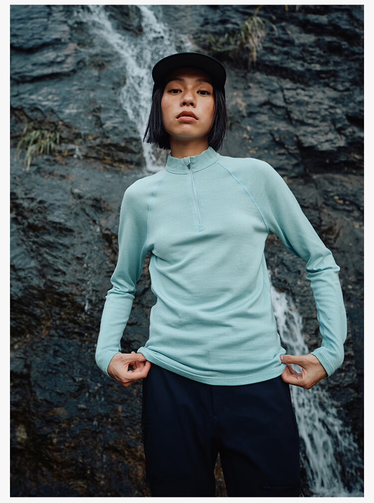 JD Jingzao Men's Wool Quick-Dry T-Shirt Outdoor Sports Hiking Mountaineering Long Sleeve Thermal Underwear Half-Zip Heather Gray XL 9