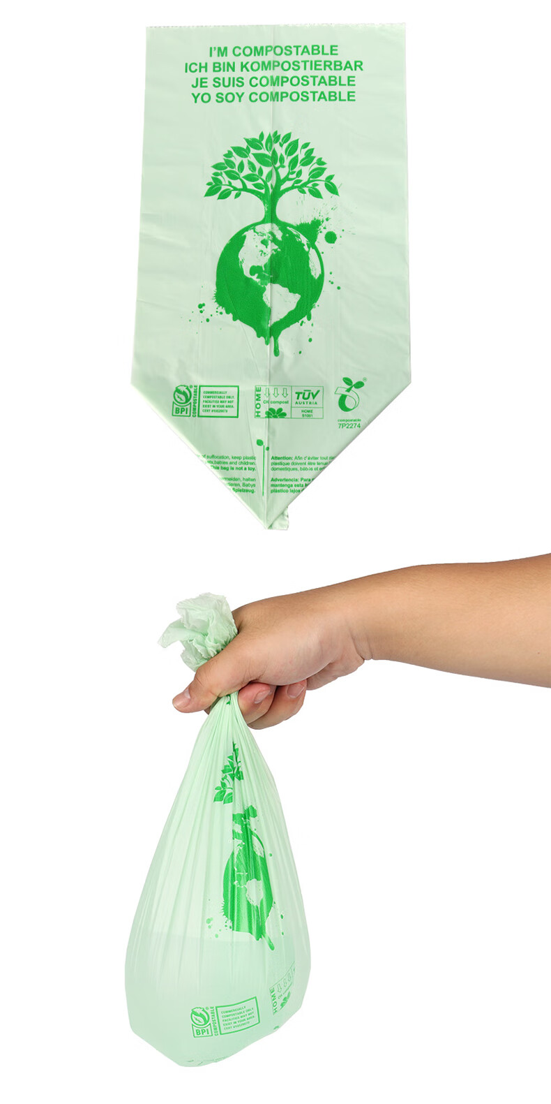 Mandelay Fully Biodegradable Garbage Bags PLA Corn Starch Compostable Trash Bags Disposable Eco-friendly Light Green 10L 6