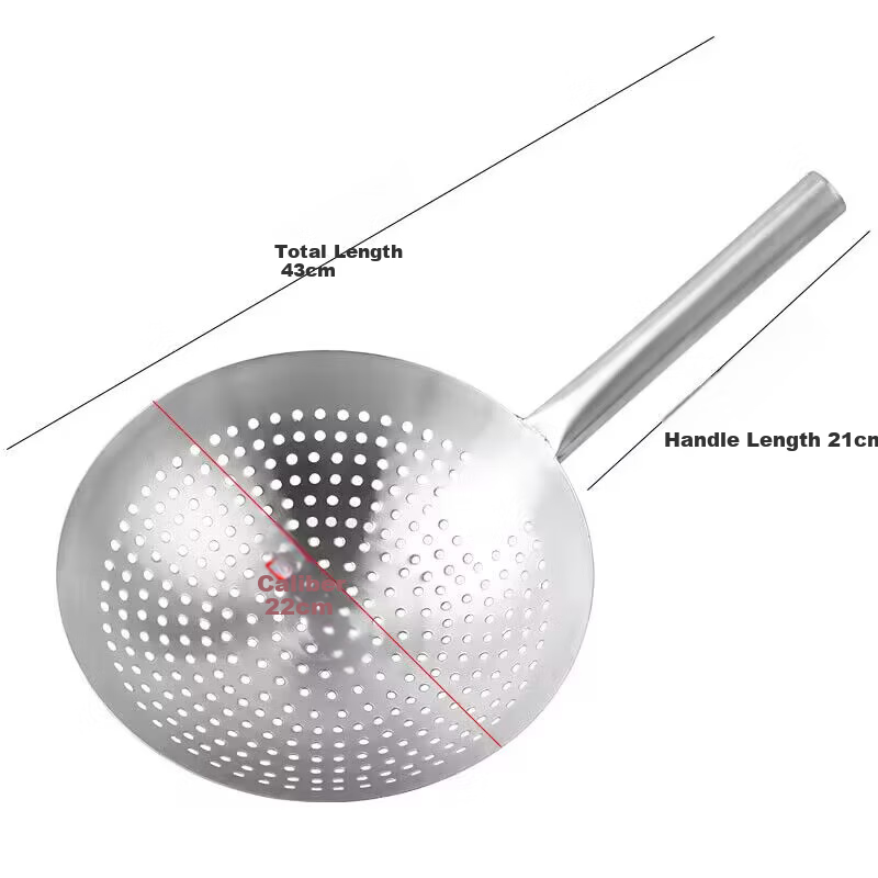BJ Stainless Steel Strainer, Oil Drum Skimmer, Round Hole Colander, Hotel Canteen Large Strainer, Noodle Scoop, 22cm