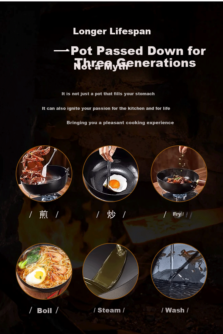 Zhangzhuangyuan Authentic Handmade Zhangqiu Large-Bellied Iron Wok, Official Flagship Store, Household Stir-Fry Pan, Non-Coated Non-Stick Wok, 28CM 8