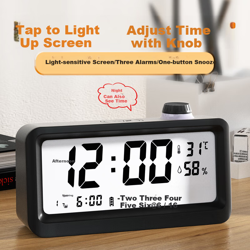 Compas Electronic Alarm Clock, New Smart Design for Students And Children, Powerful Wake-Up Device, Essential for Back-To And Graduation, Desktop Light-Sensitive Clock, B2388A, Black, Back-To Seaso