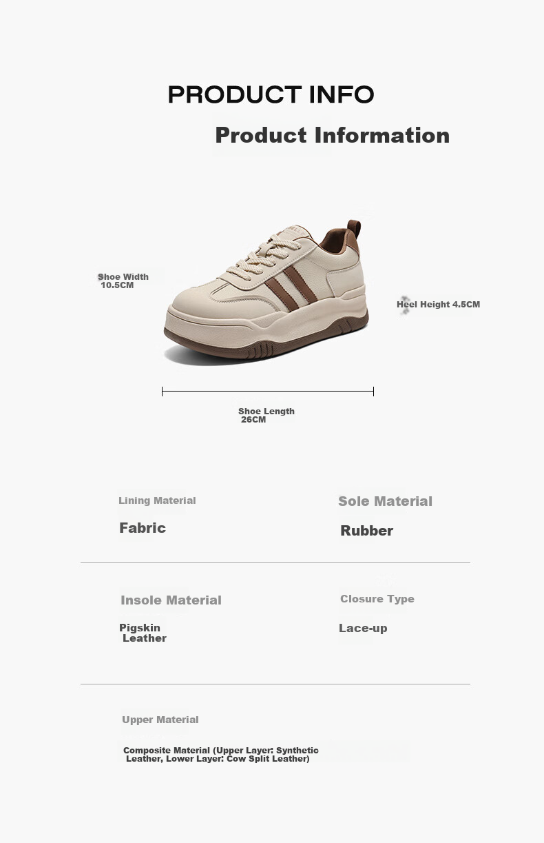 Belle Thick-Soled Platform White Sneakers for Women, Lightweight Summer Sports Casual Skateboard Shoes B1831BM4, Cocoa Brown, Size 38 14
