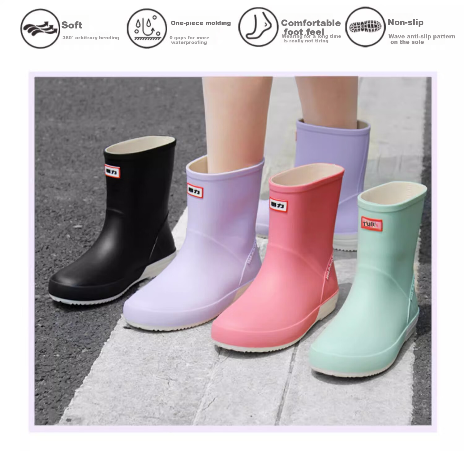 Huili Women's Fashion Outdoor Waterproof Shoes, Non-Slip Wear-Resistant Rubber Shoes, Rain Boots 13-1, Green, Size 37 2