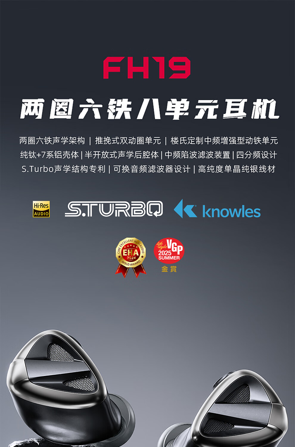 FiiO FH19 Dual Dynamic Six Balanced Armature Eight-Driver Detachable Cable In-Ear Flagship HiFi Music Heavy Bass Professional Audio Player 1