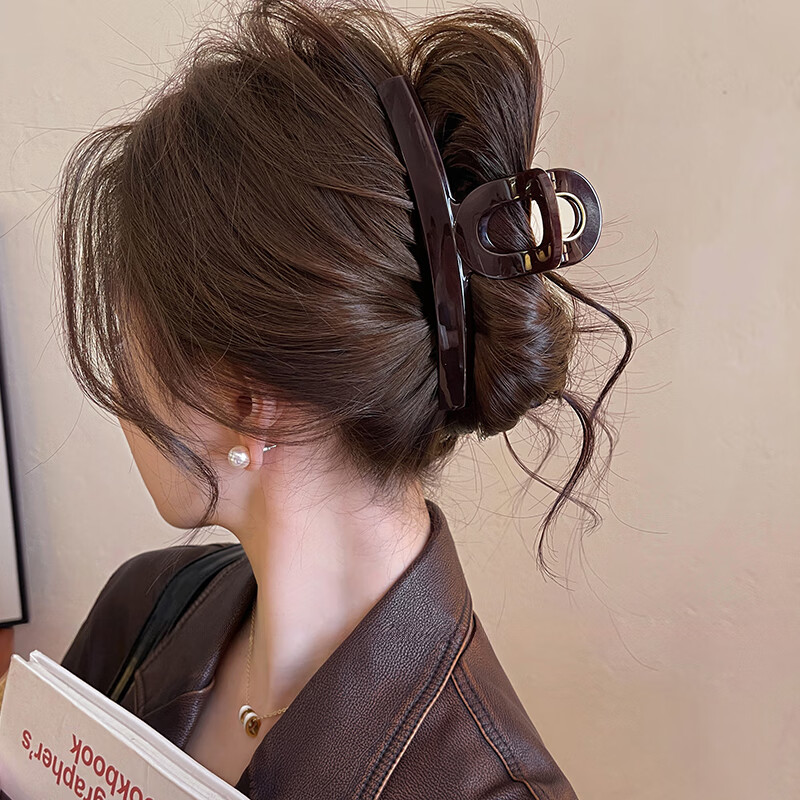 Idair Premium Chocolate Brown Large Straight Hair Clip Shark Clip 2026 New Women's Hairpin Birthday Gift