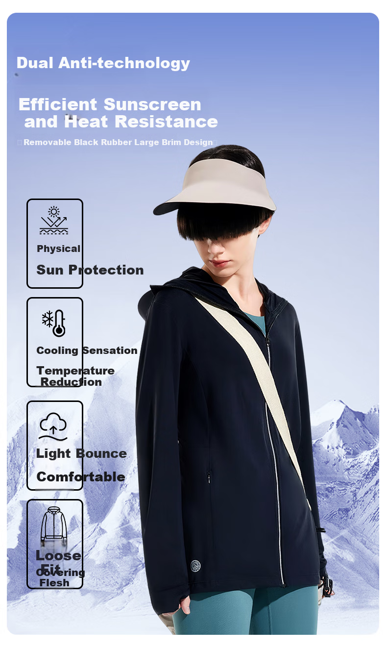 FitonTon Women's Sun Protection Jacket, UV-Resistant UPF100+, Hooded Sun Protection Shirt with Detachable Brim, Lightweight Outer Layer 1