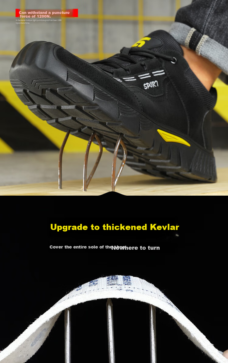 JUNBU Safety Shoes for Men with Steel Toe Cap, Anti-Smashing, Anti-Puncture, Lightweight, Comfortable, Wear-Resistant Construction Site Safety Work Shoes 0266BK Size 38 8