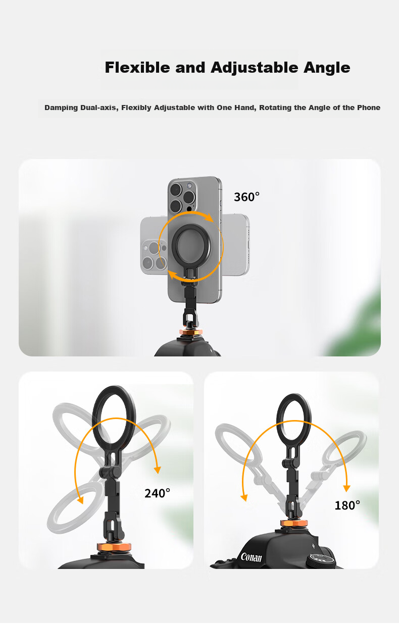 VRIG Weilege MG-29 Metal Folding Magnetic Phone Stand, MagSafe DSLR Camera External Monitor, Horizontal And Vertical Shooting Hot Shoe, Live Streaming Vlog Photography Tripod Stand 8