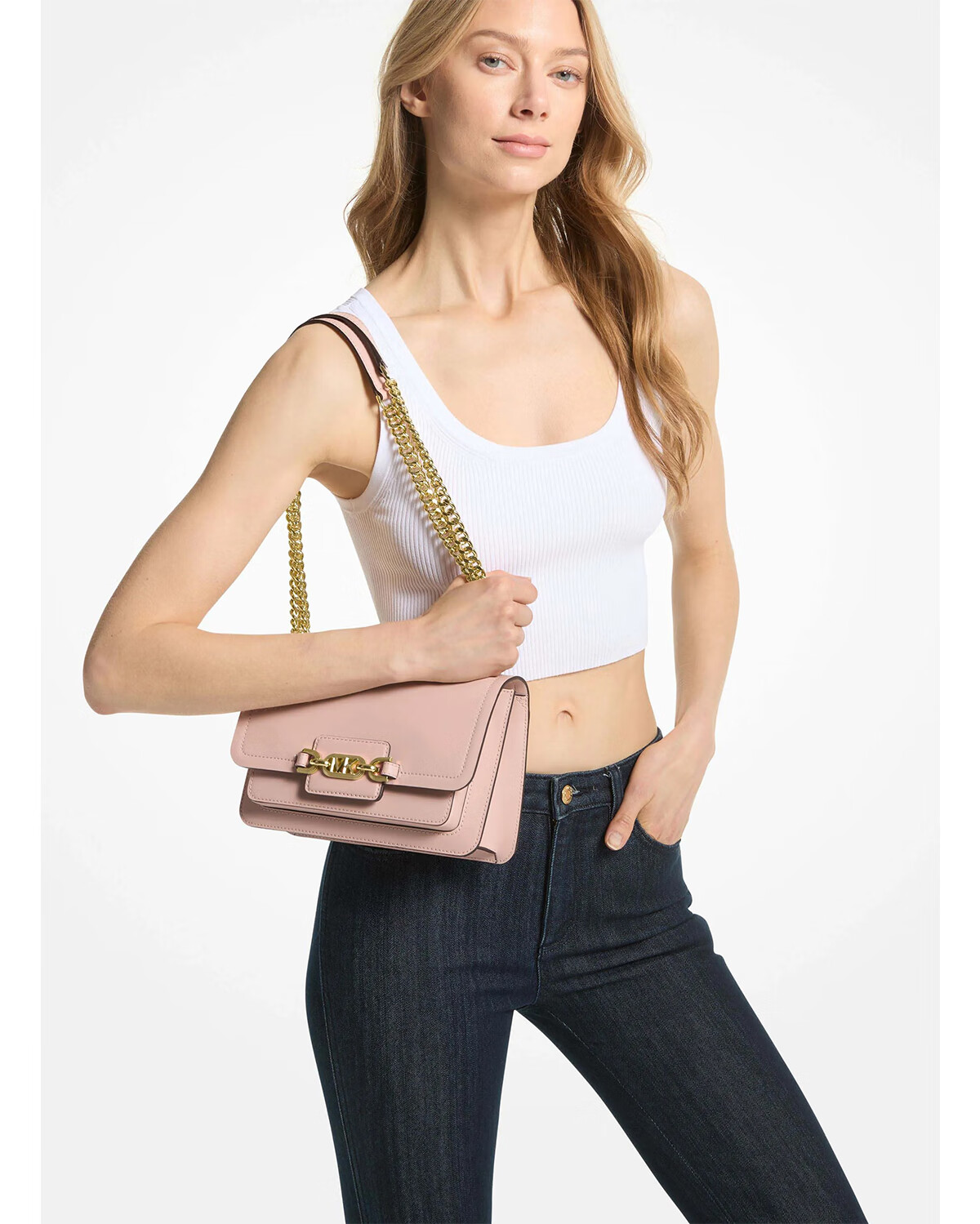MICHAEL KORS [Elegant Classic] HEATHER Series, Large Shoulder Bag, Cowhide Brown, Luxury Gift 1
