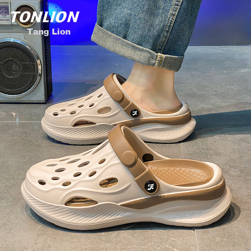 TonLion Sandals for Men And Women, Summer Couple Style, Hole Shoes, Men's Outdoor Breathable Beach Slippers, Beige Brown, Size 40/41