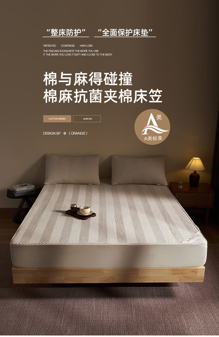 MUJI A-Class Pure Cotton Linen Thickened Quilted Fitted Sheet Single Dustproof Protective Non-Slip Full Coverage 180*200cm 1