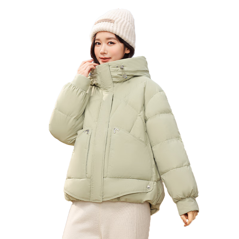 SNOWFLYING Short Down Jacket 2025 Autumn Winter New Women's Fashion Collar Warm 90% Down Coat Green M