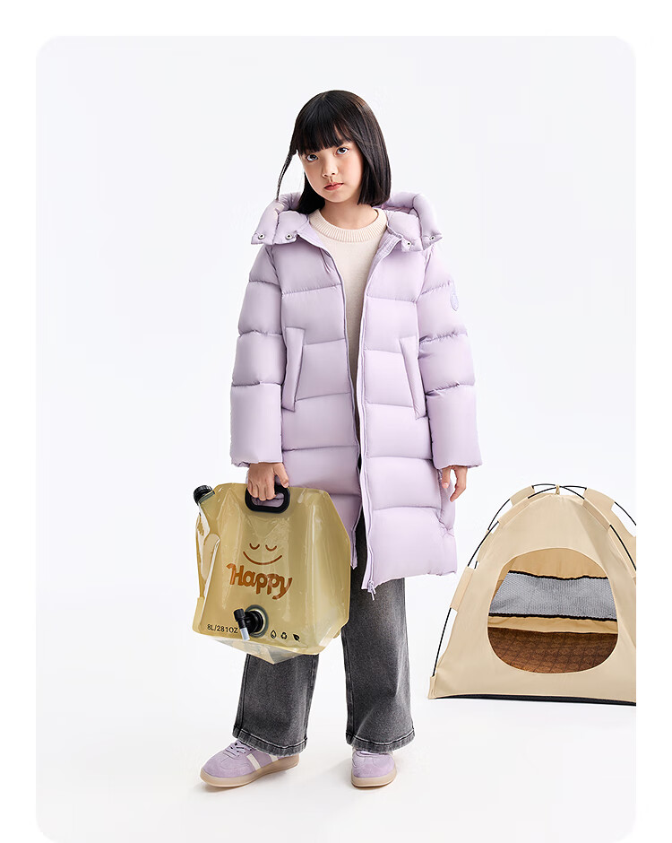Annil Kids Unisex Extended Down Jacket 2025 Winter New Warm Coat Light Wheat Apricot 170 5