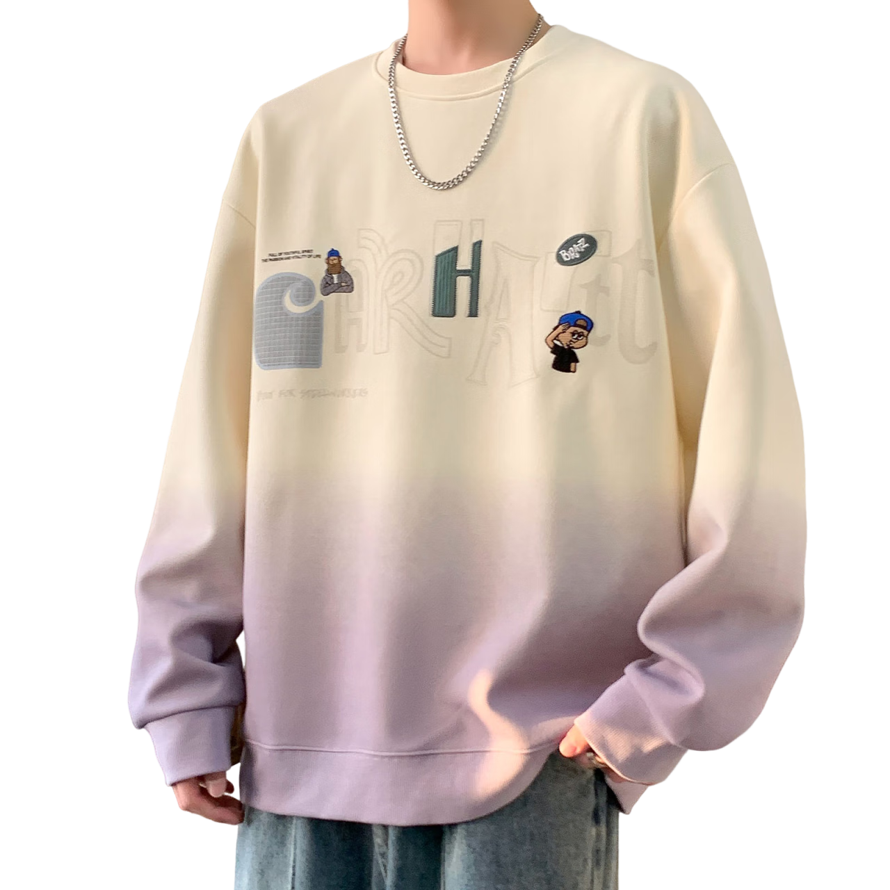 TUCANO Men's Long Sleeve Sweatshirt Gradient Crew Neck T-Shirt White 3XL