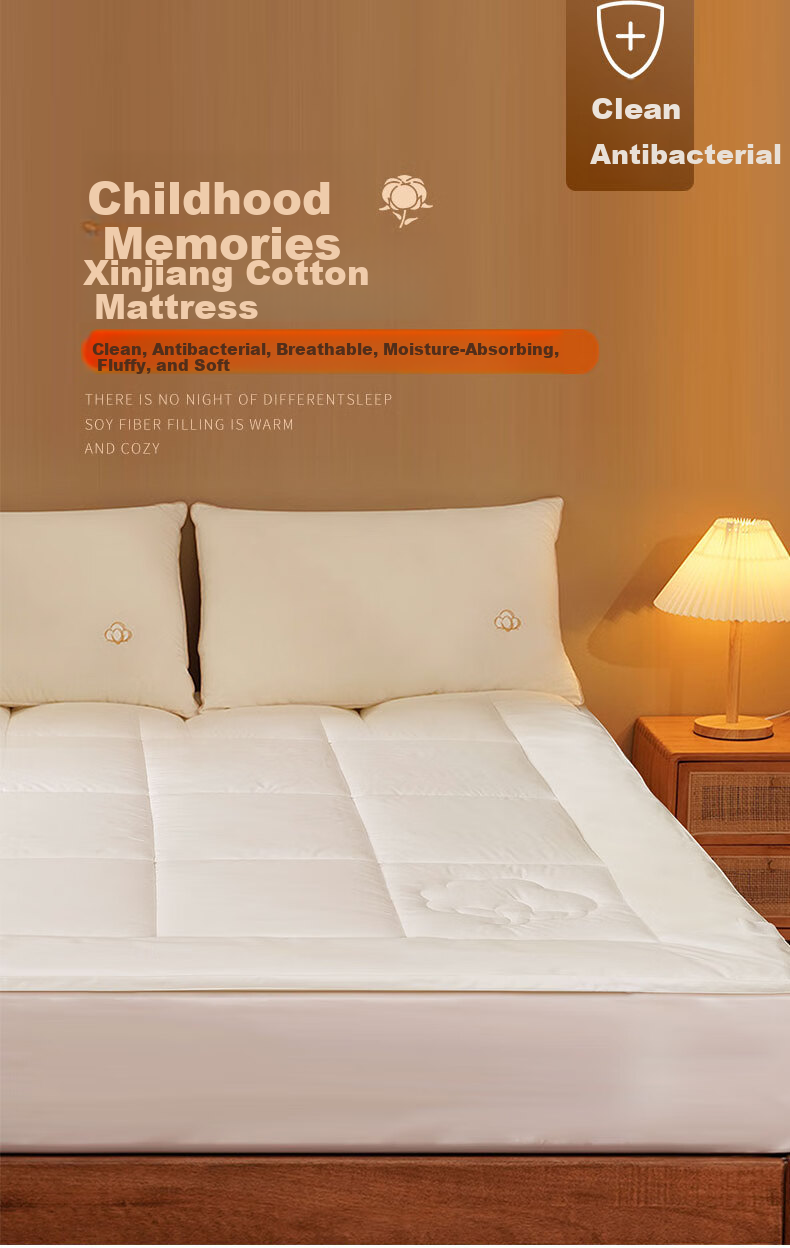 FUANNA × JINGDONG Custom Cotton Mattress, Soybean Fiber Thick Pad, Pure Cotton Single Student Protective Mat, 0.9x1.9 Meters 1