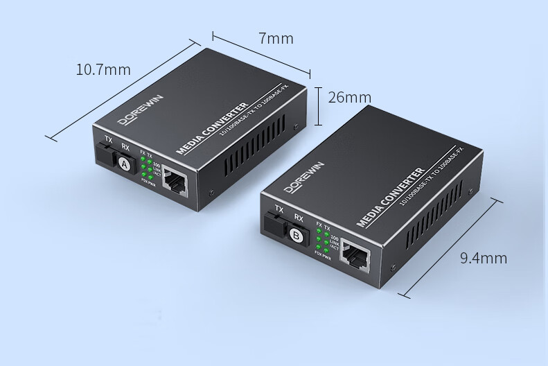 DOREWIN 100Mbps Fiber Optic Transceiver Single-Mode Single-Fiber Optical-Electrical Converter Lightning Surge Protection Fiber to Ethernet Network Adapter SC Interface 25KM Adaptive 5