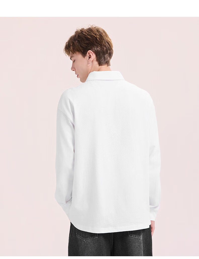 Charles Peach Heart Simple Collar Polo Sweatshirt Unisex Couple Small Heart Chest Autumn Long Sleeve Off-White S 4